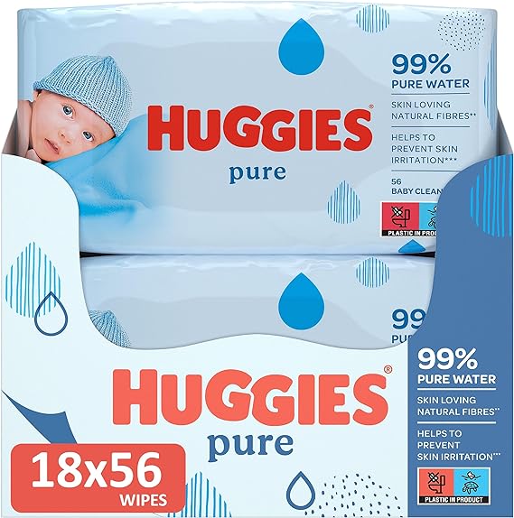 Huggies Pure, Baby Wipes, 18 Packs (1008 Wipes Total) - 99 Percent Pure Water Wipes - Fragrance Free for Gentle Cleaning and Protection - Natural Wet Wipes