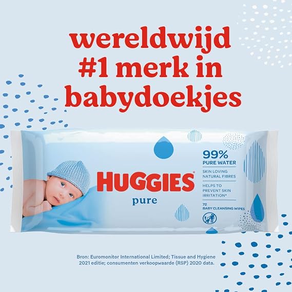 Huggies Pure, Baby Wipes, 18 Packs (1008 Wipes Total) - 99 Percent Pure Water Wipes - Fragrance Free for Gentle Cleaning and Protection - Natural Wet Wipes