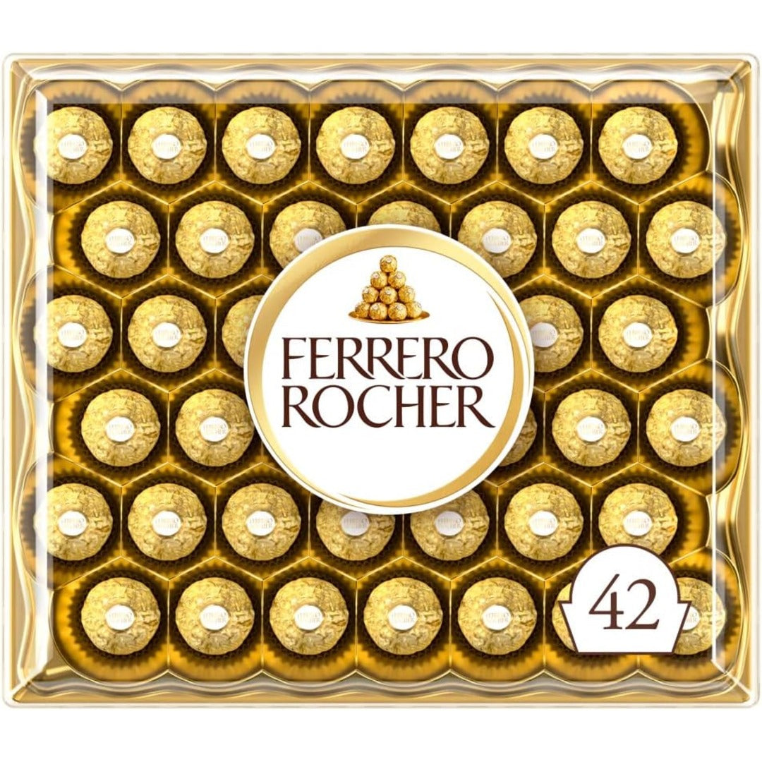 Ferrero Rocher Pralines, Large Chocolate Box Covered in Milk Chocolate and Nuts, Box of 42 (525g)