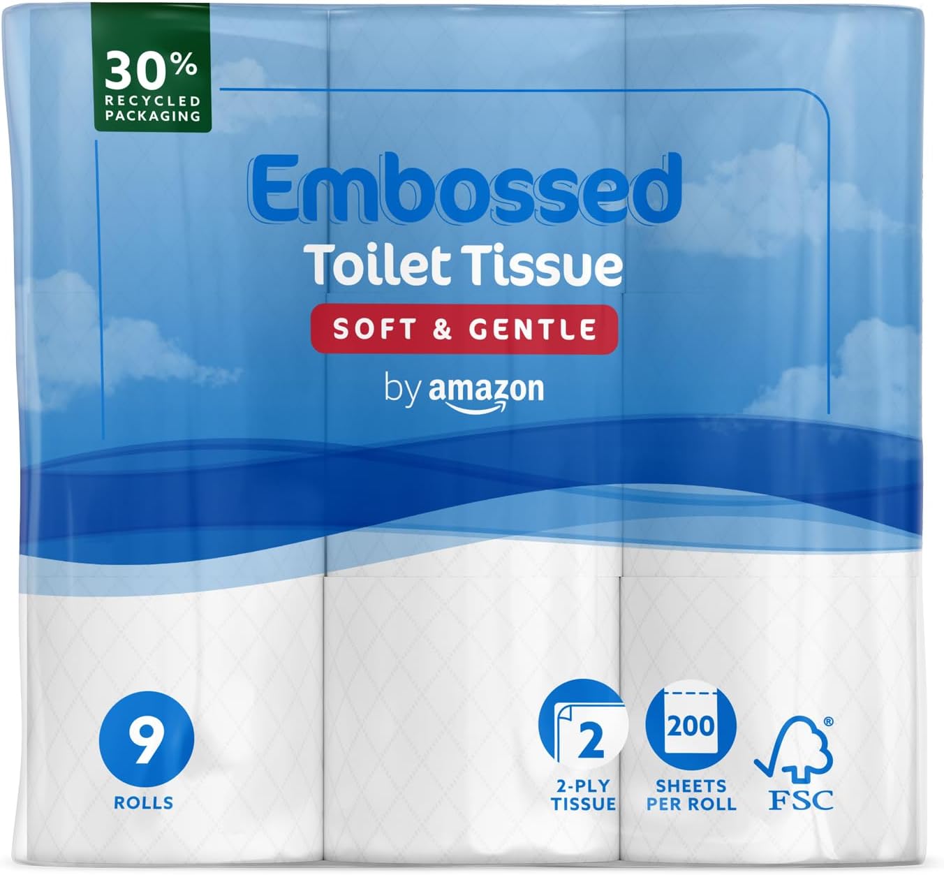 2-Ply Embossed Toilet Paper, 45 Rolls (5 Packs of 9), Unscented, 200 Sheets per Roll (previously Presto!)