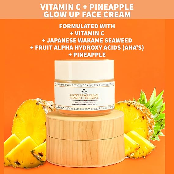 Nature Spell Vitamin C Face Cream Moisturiser 100 ml – Brightening Face Cream – Infused with Japanese Wakame Seaweed– Targets Dark Spots – Suitable for All Skin Types – 100% Vegan – Made in the UK
