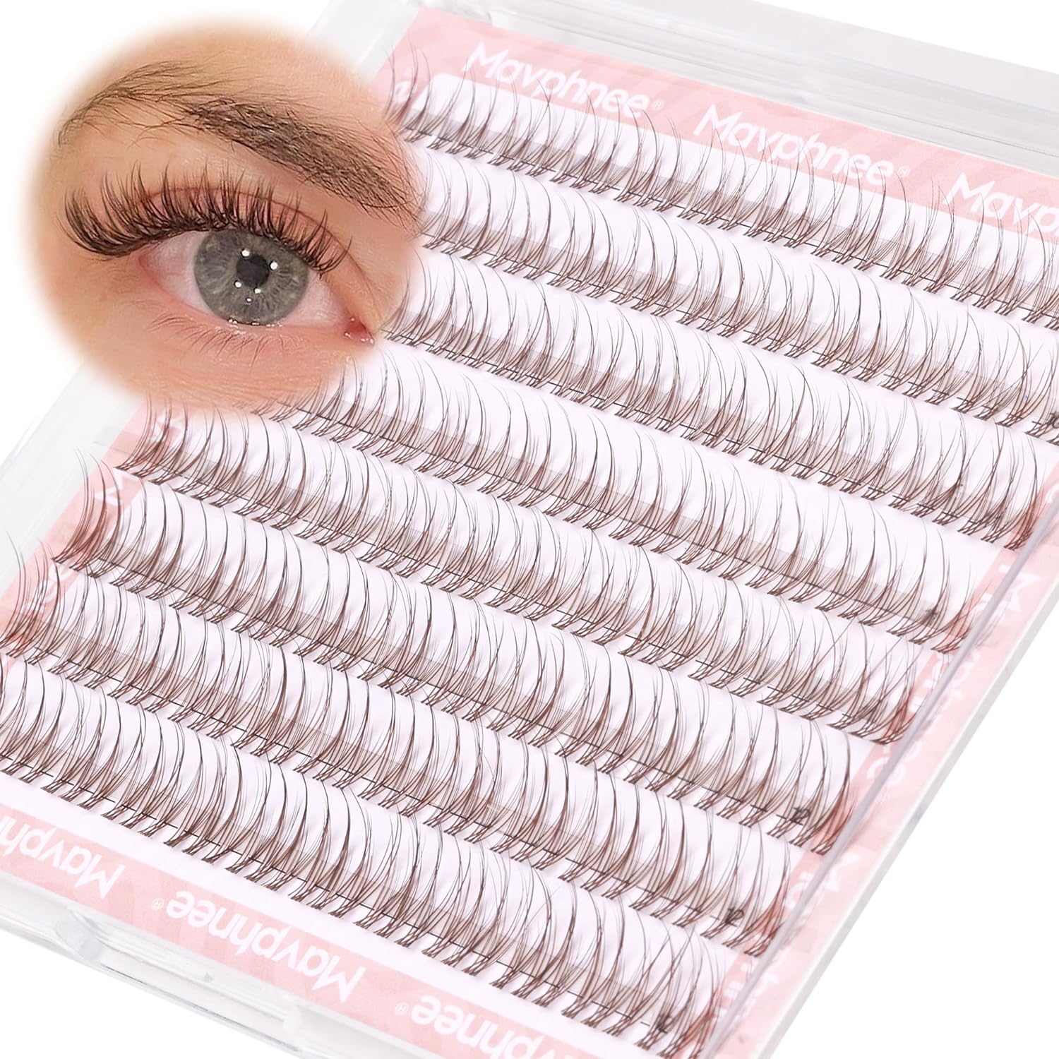 Natural Lash Clusters Brown Lash Extension 96 Pcs Wispy Clear Band Cluster Eyelash Extensions DIY at Home CC Curl Individual Lashes Pack by Mavphnee (10,11,12MM)
